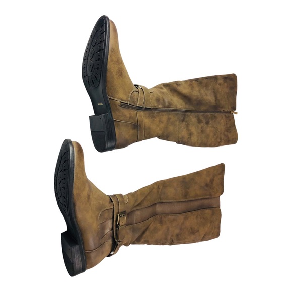 3231 Women's Brown Faux Leather Riding Boots Stretch Zip 11 - Picture 3 of 10